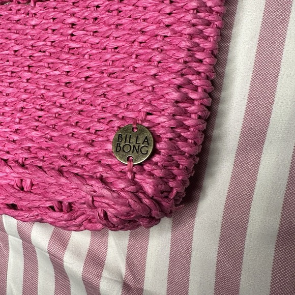 Billabong Pink Woven Straw Handbag | Beach Summer Tote Purse NWT - Picture 3 of 12